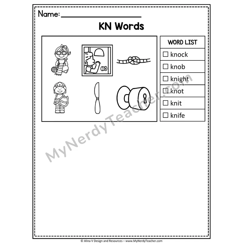 I Spy Phonics — KN Silent Letter Words Picture Search