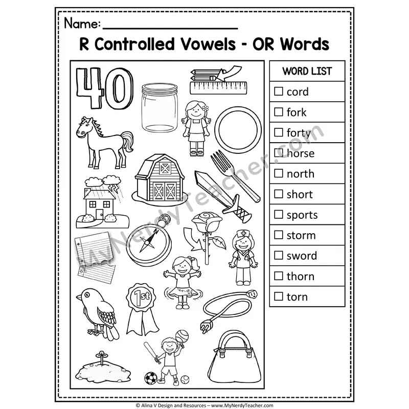 I Spy Phonics — R-Controlled Vowels Picture Search