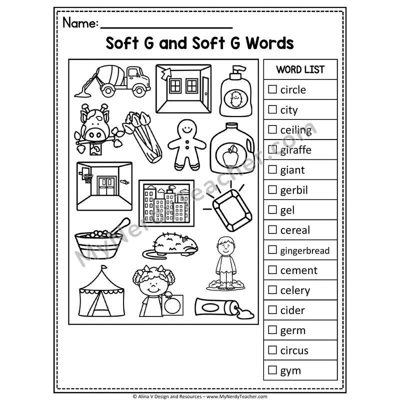 I Spy Phonics — Soft G and Soft C Words Picture Search