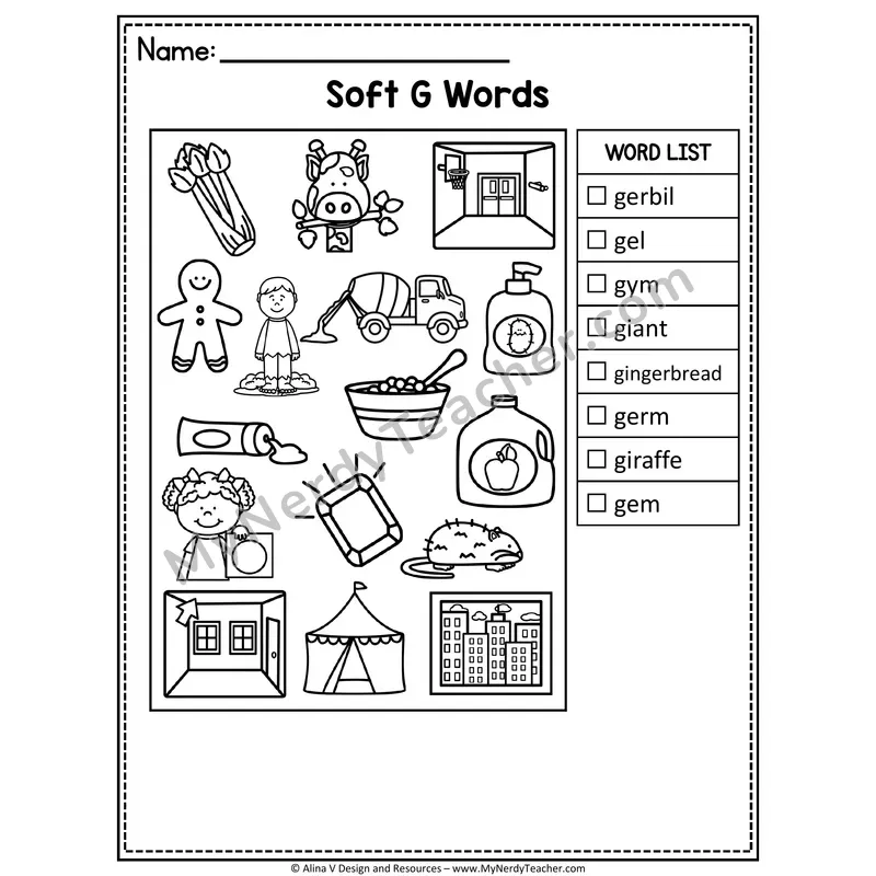I Spy Phonics — Soft G and Soft C Words Picture Search