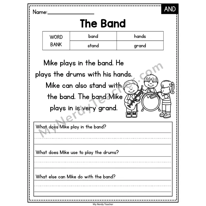 The Band — AND Phonics Reading Passage with Short Answer