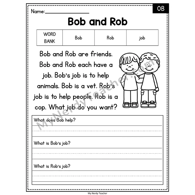 Bob and Rob — OB Phonics Reading Passage with Short Answer