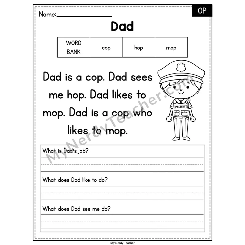 Dad — OP Phonics Reading Passage with Short Answer