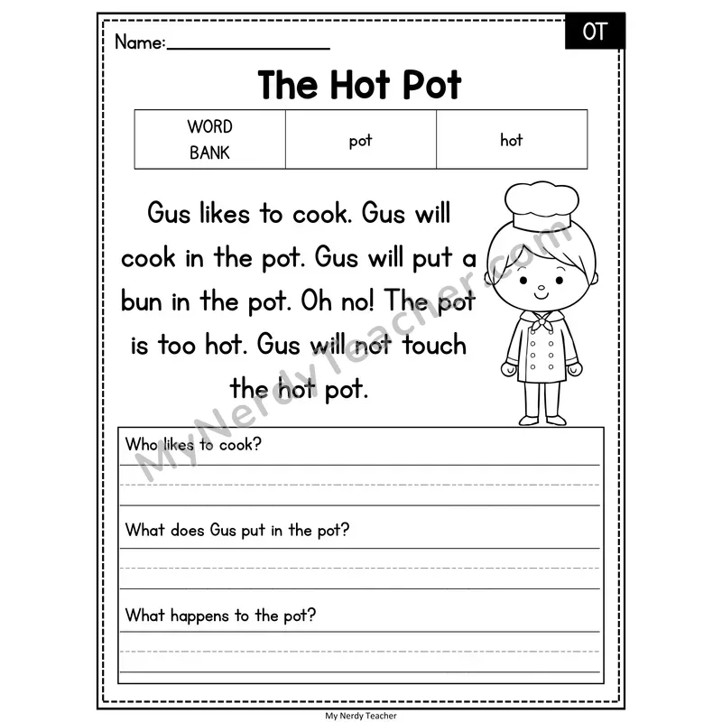The Hot Pot — OT Phonics Reading Passage with Short Answer
