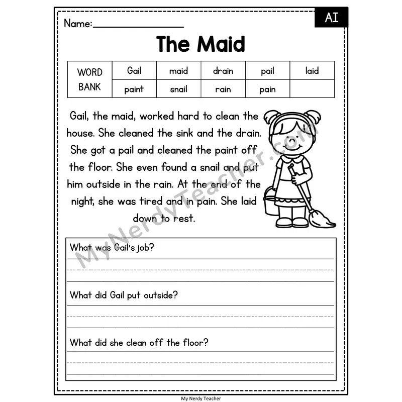 The Maid — AI Phonics Reading Passage with Short Answer