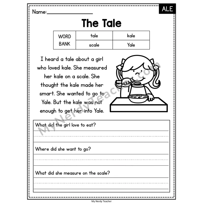The Tale — ALE Phonics Reading Passage with Short Answer