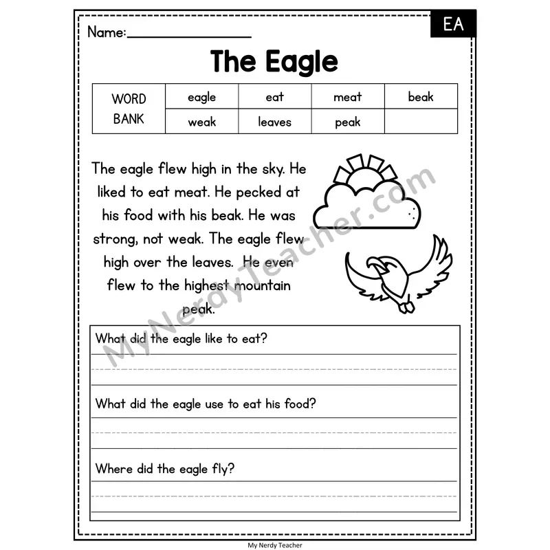 The Eagle — EA Phonics Reading Passage with Short Answer