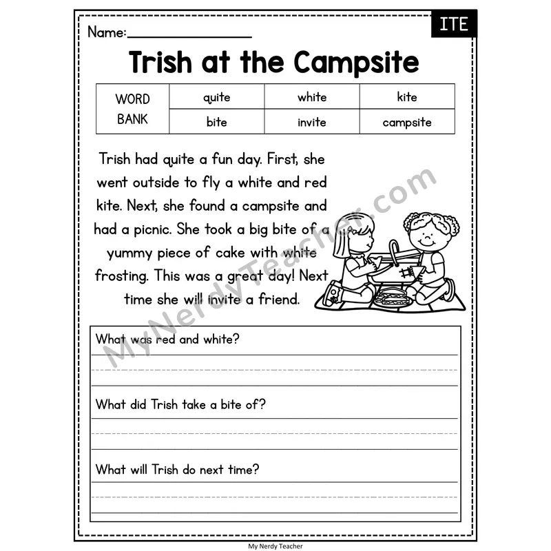 Trish at the Campsite — ITE Phonics Reading Passage with Short Answer