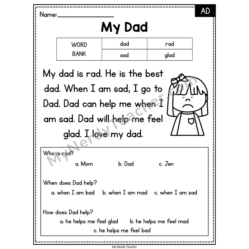 My Dad — AD Reading Passage with Multiple Choice