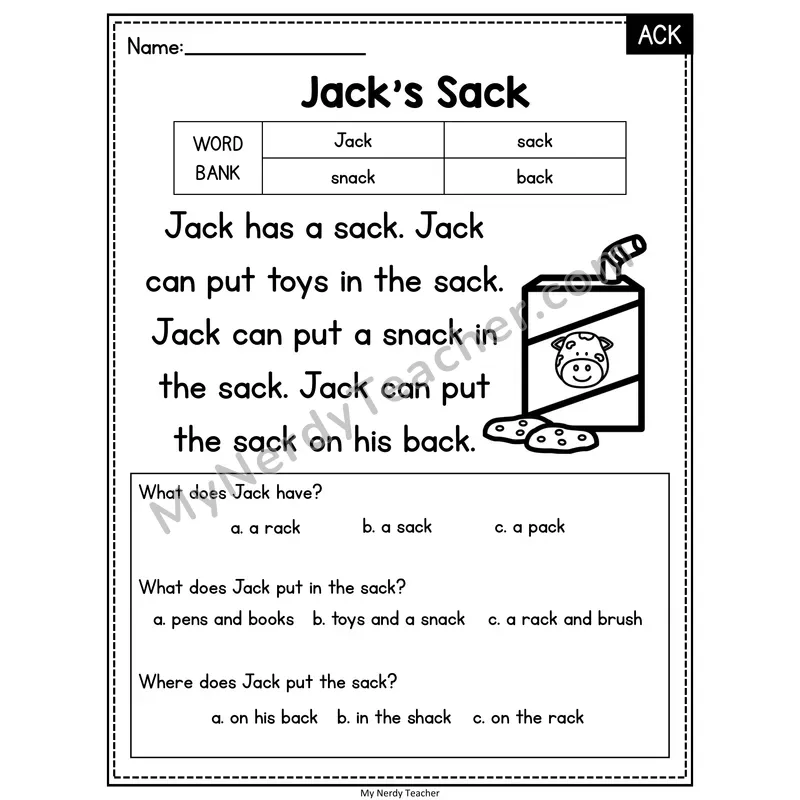 Jack's Sack — ACK Reading Passage with Multiple Choice