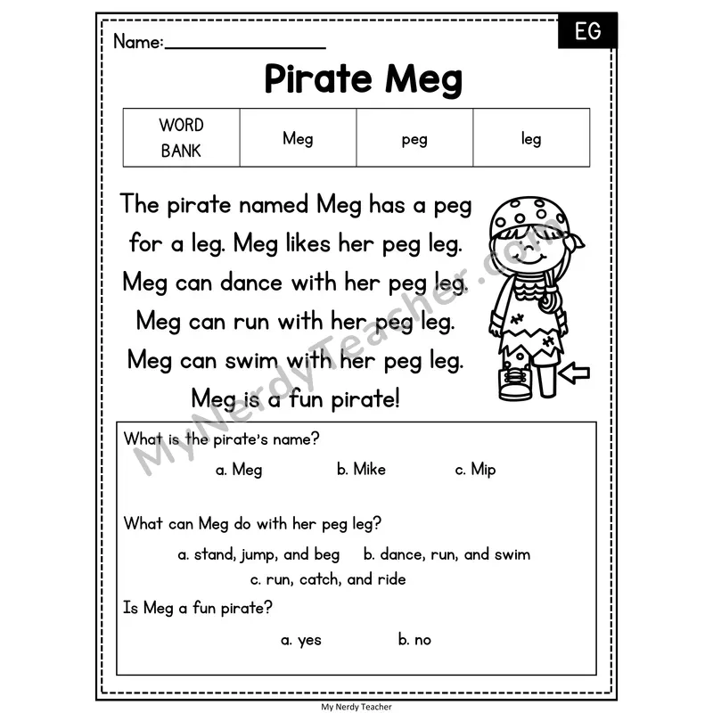 Pirate Meg — EG Reading Passage with Multiple Choice