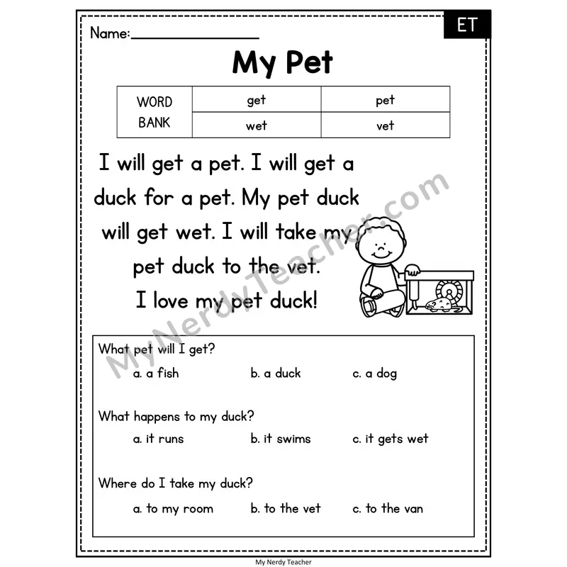 My Pet — ET Reading Passage with Multiple Choice