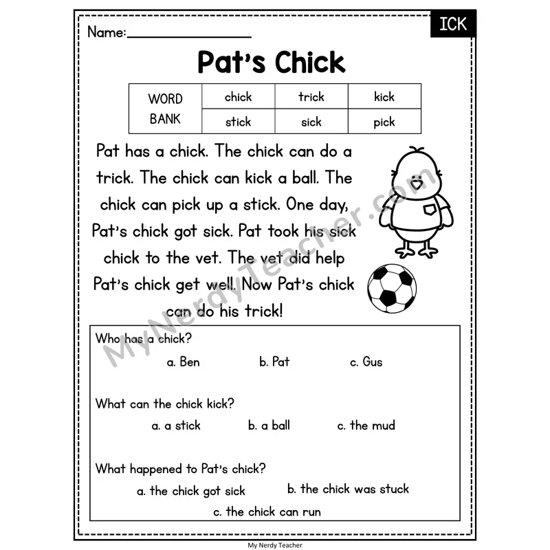 Pat's Chick — ICK Reading Passage with Multiple Choice