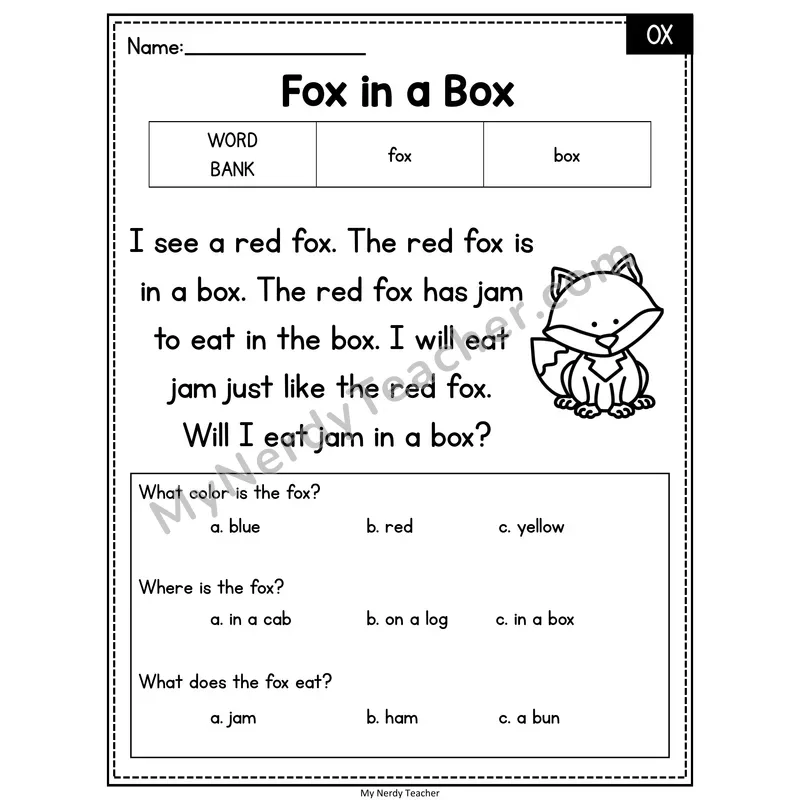 Fox in a Box — OX Reading Passage with Multiple Choice