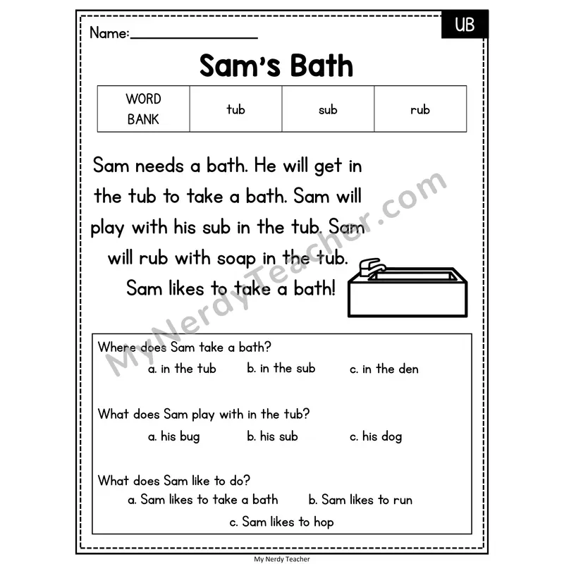 Sam's Bath — UB Reading Passage with Multiple Choice