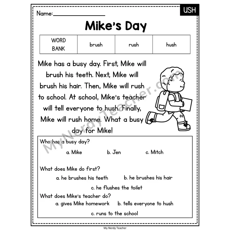 Mike's Day — USH Reading Passage with Multiple Choice