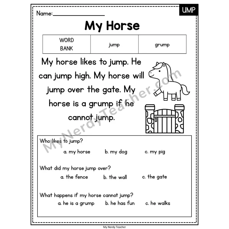 My Horse — UMP Reading Passage with Multiple Choice