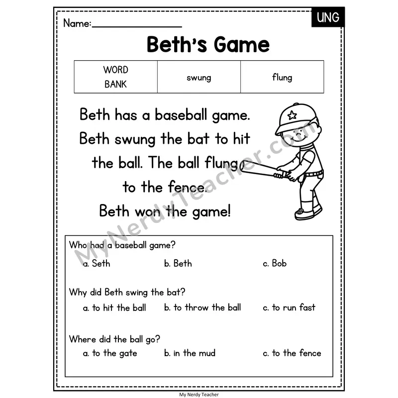 Beth's Game — UNG Reading Passage with Multiple Choice