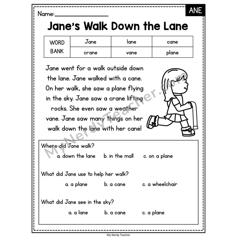 Jane's Walk Down the Lane — ANE Reading Passage with Multiple Choice