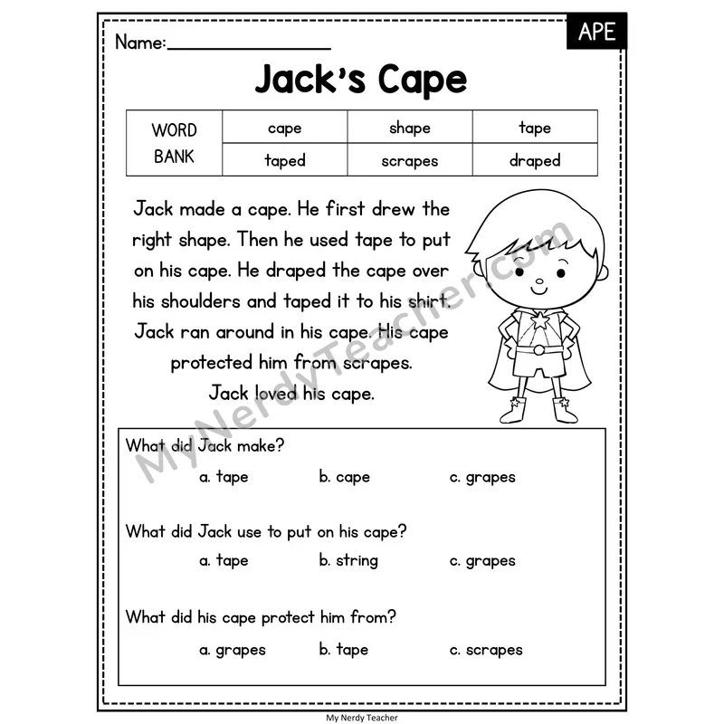 Jack's Cape — APE Reading Passage with Multiple Choice