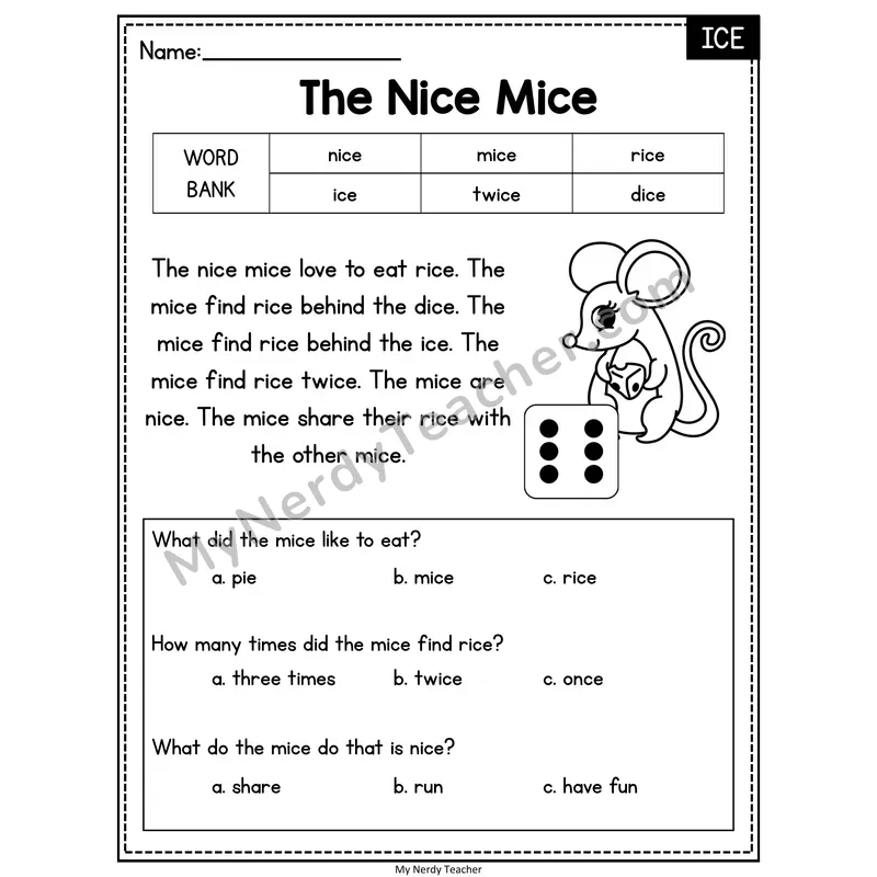The Nice Mice — ICE Reading Passage with Multiple Choice