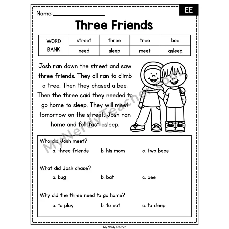 Three Friends — EE Reading Passage with Multiple Choice