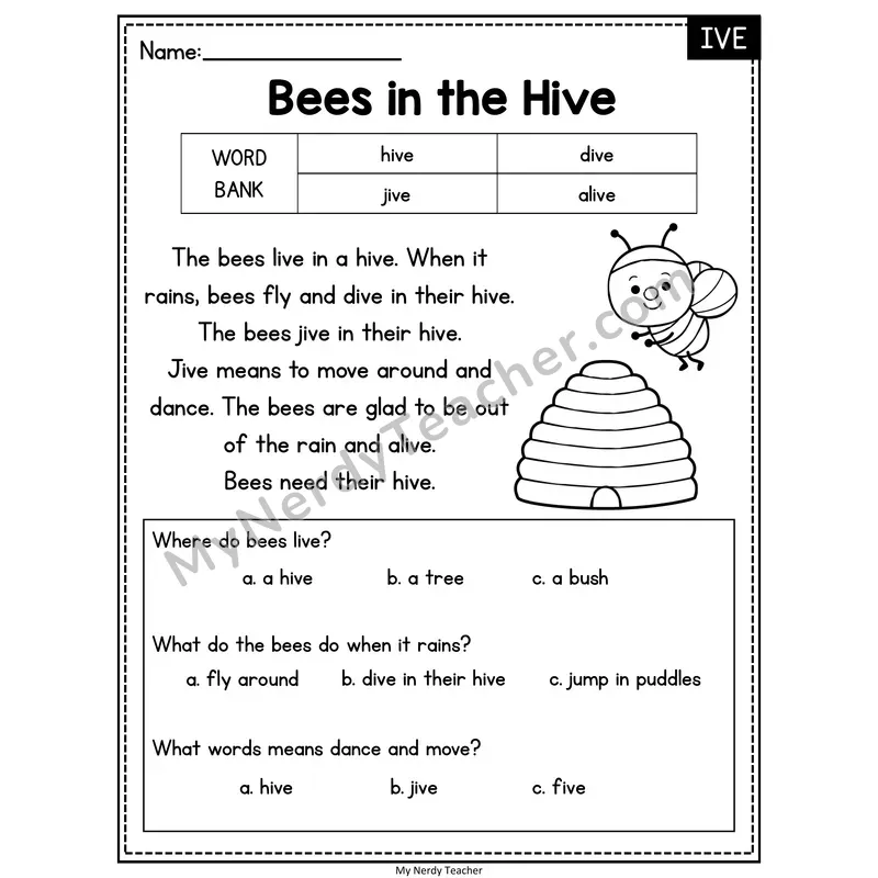 Bees in the Hive — IVE Reading Passage with Multiple Choice