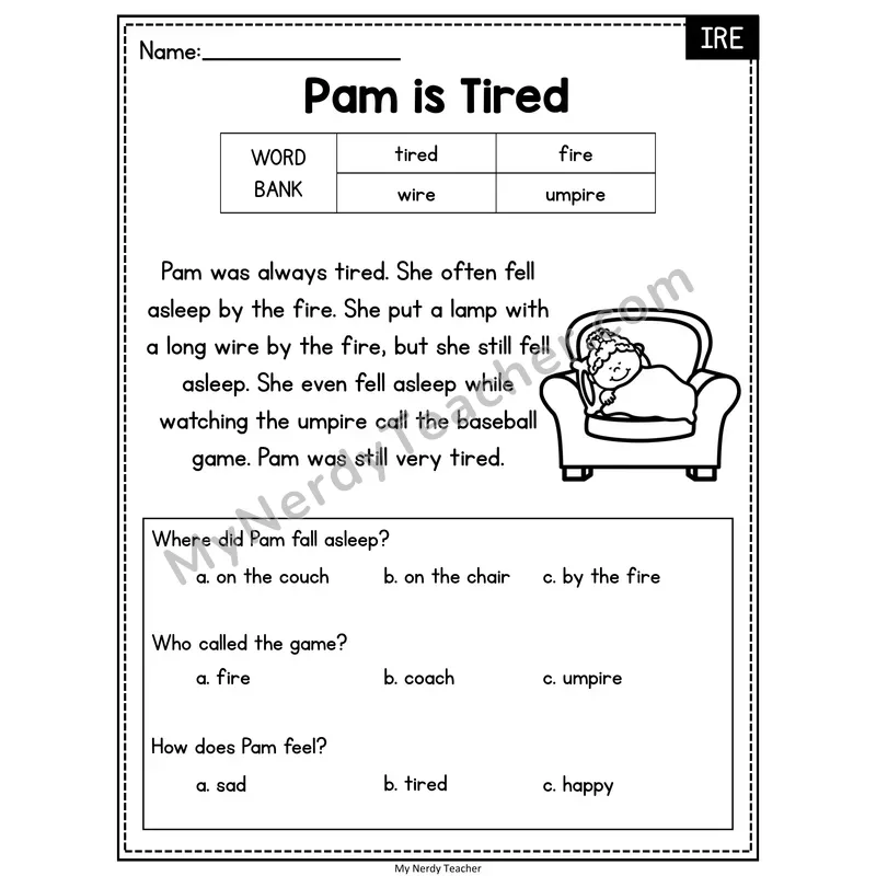 Pam is Tired — IRE Reading Passage with Multiple Choice