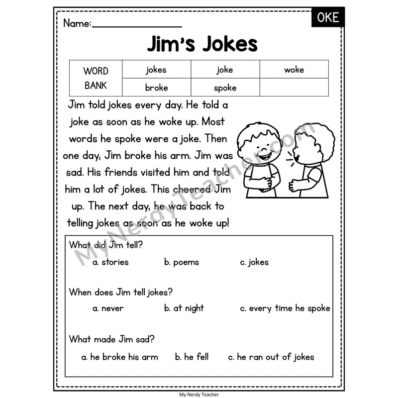 Jim's Jokes — OKE Reading Passage with Multiple Choice