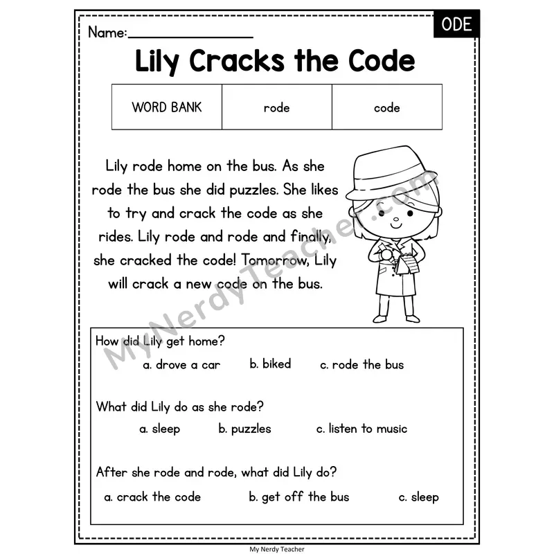 Lily Cracks the Code — ODE Reading Passage with Multiple Choice