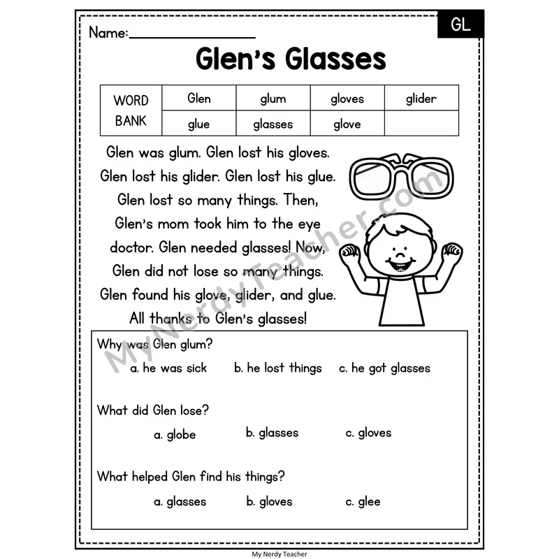 Glen's Glasses — GL Reading Passage with Multiple Choice