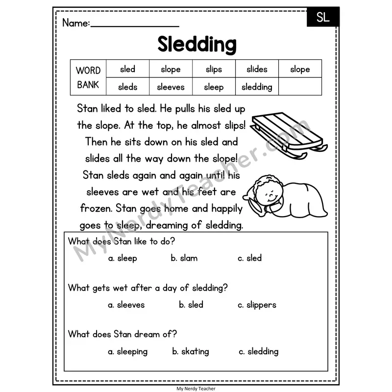 Sledding — SL Reading Passage with Multiple Choice