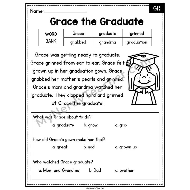Grace the Graduate — GR Reading Passage with Multiple Choice