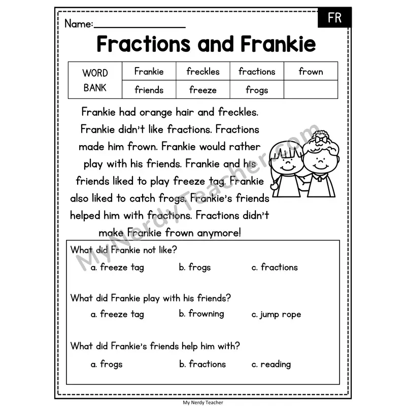 Fractions and Frankie — FR Reading Passage with Multiple Choice