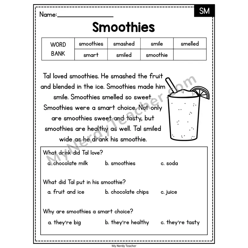 Smoothies — SM Reading Passage with Multiple Choice