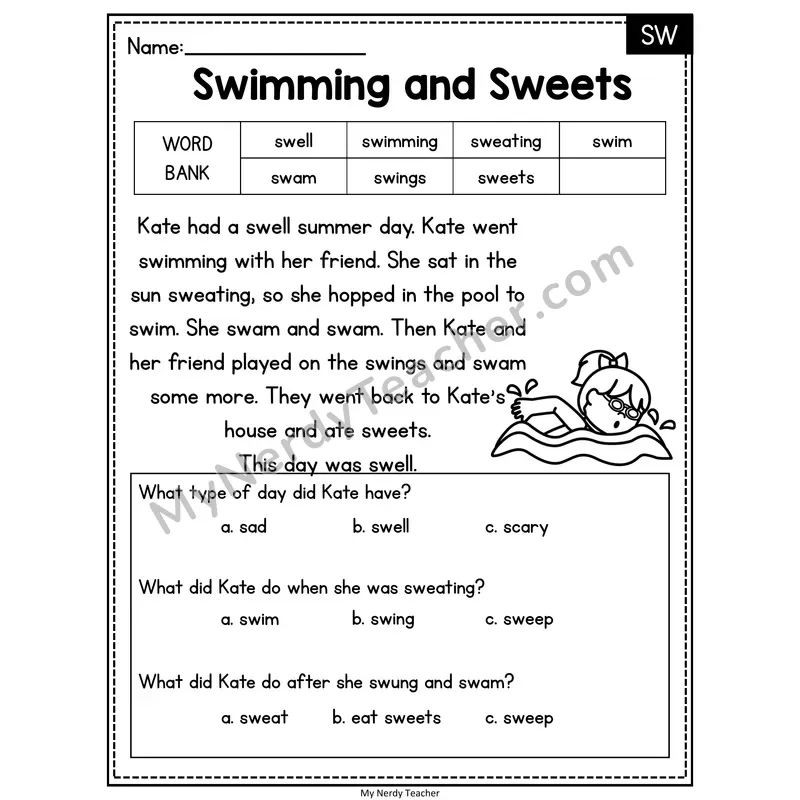 Swimming and Sweets — SW Reading Passage with Multiple Choice