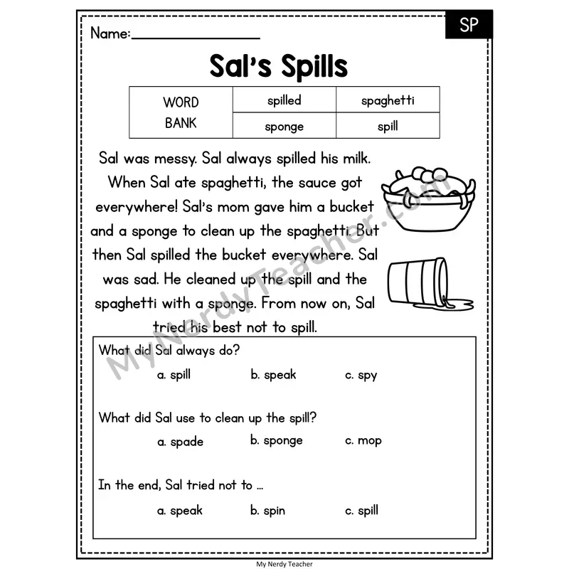 Sal's Spills — SP Reading Passage with Multiple Choice