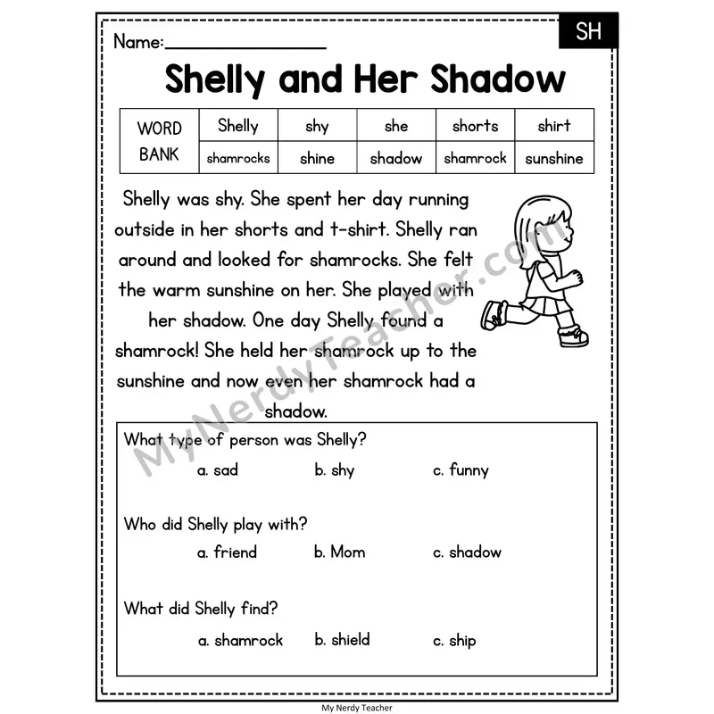 Shelly and Her Shadow — SH Reading Passage with Multiple Choice