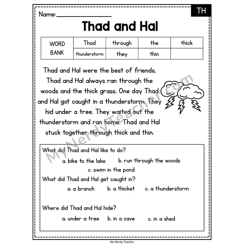 Thad and Hal — TH Reading Passage with Multiple Choice