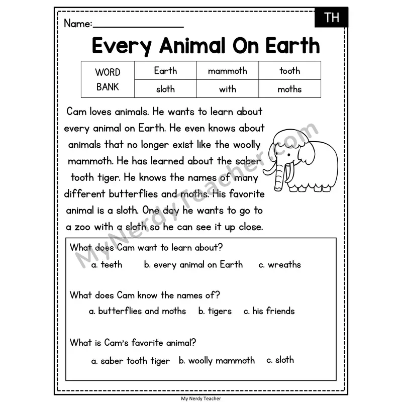 Every Animal On Earth — TH end Reading Passage with Multiple Choice