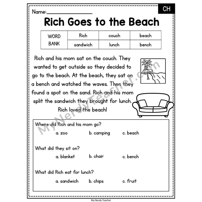Rich Goes to the Beach — CH end Reading Passage with Multiple Choice