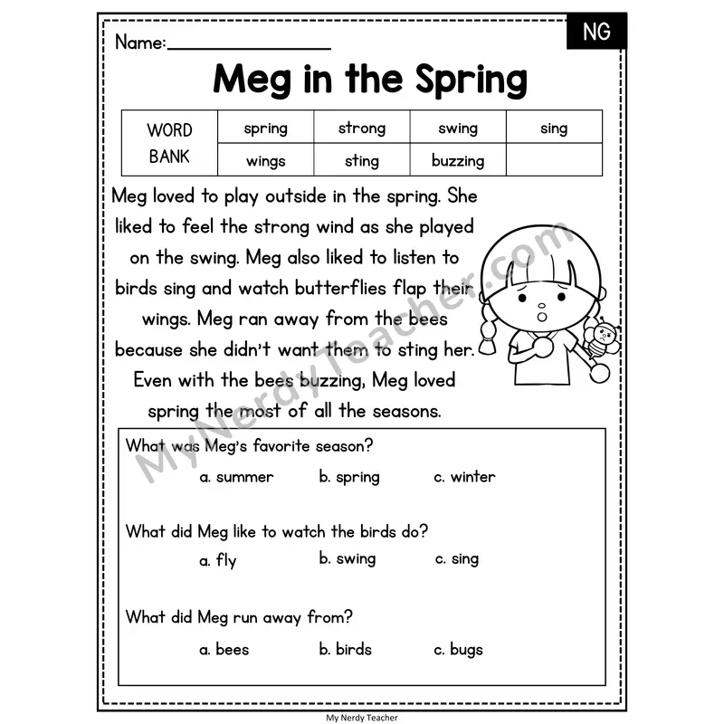 Meg in the Spring — NG Reading Passage with Multiple Choice