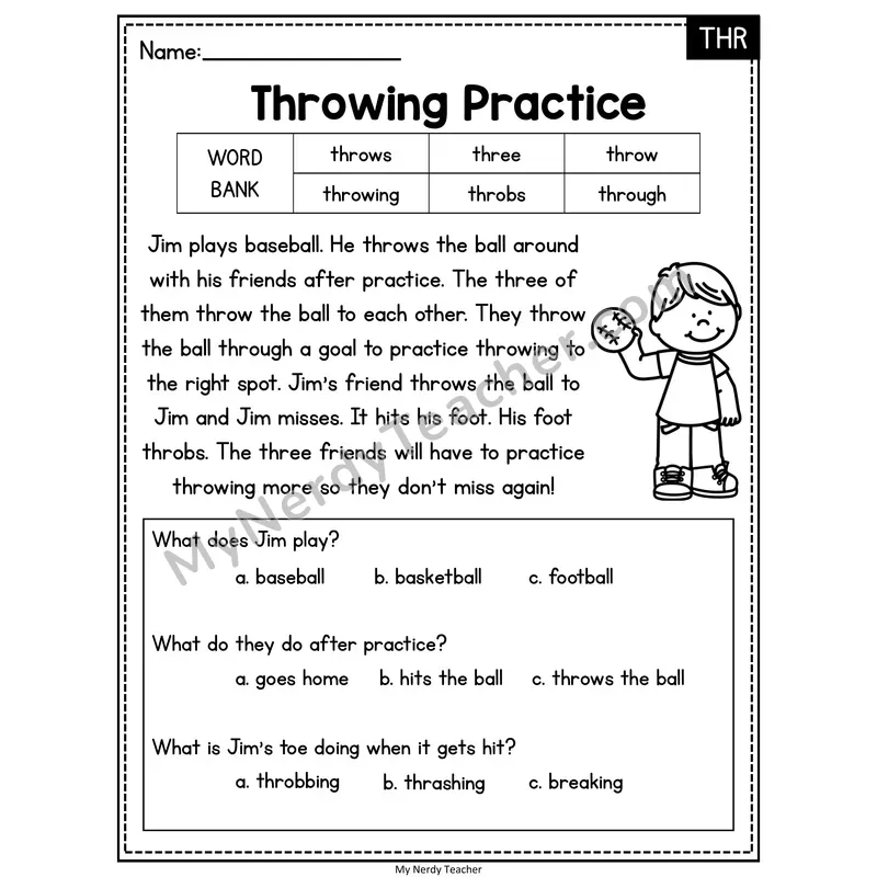 Throwing Practice — THR Reading Passage with Multiple Choice