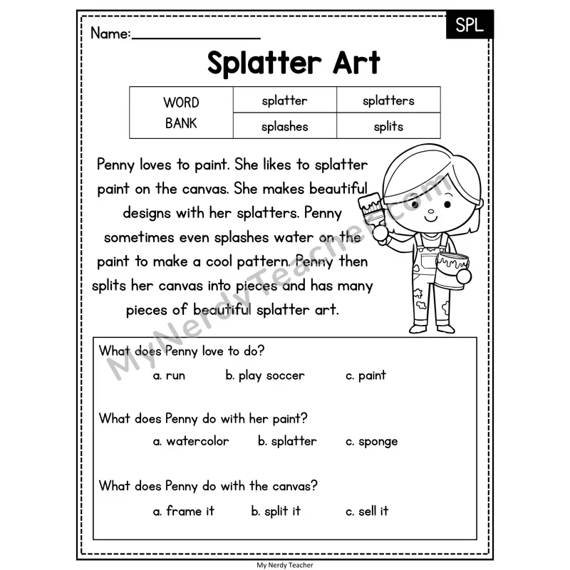 Splatter Art — SPL Reading Passage with Multiple Choice