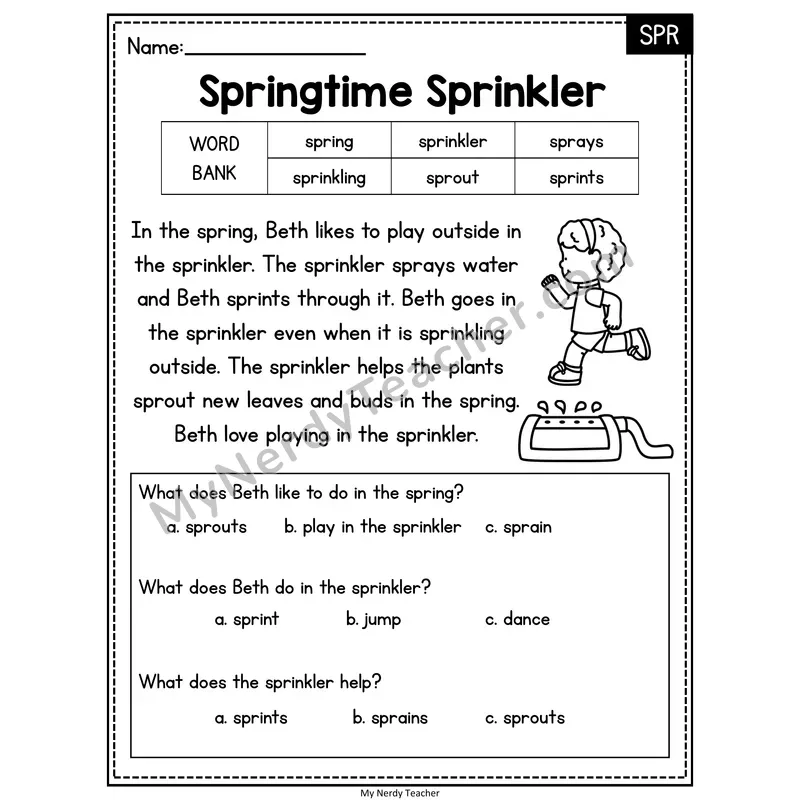 Springtime Sprinkler — SPR Reading Passage with Multiple Choice