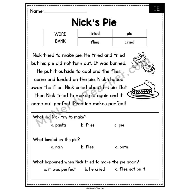 Nick's Pie — IE Reading Passage with Multiple Choice