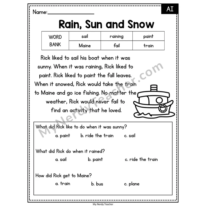Rain, Sun and Snow — AI Reading Passage with Multiple Choice