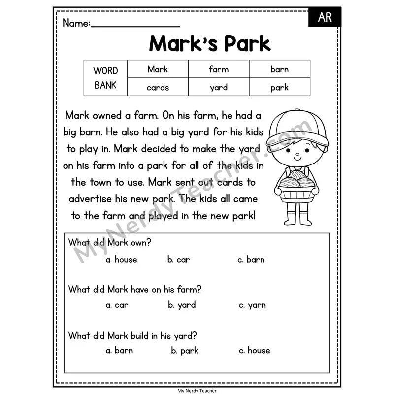 Mark's Park — AR Reading Passage with Multiple Choice