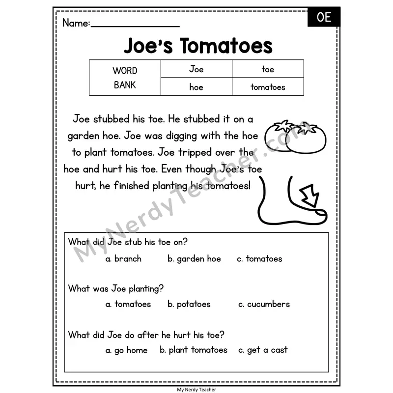 Joe's Tomatoes — OE Reading Passage with Multiple Choice