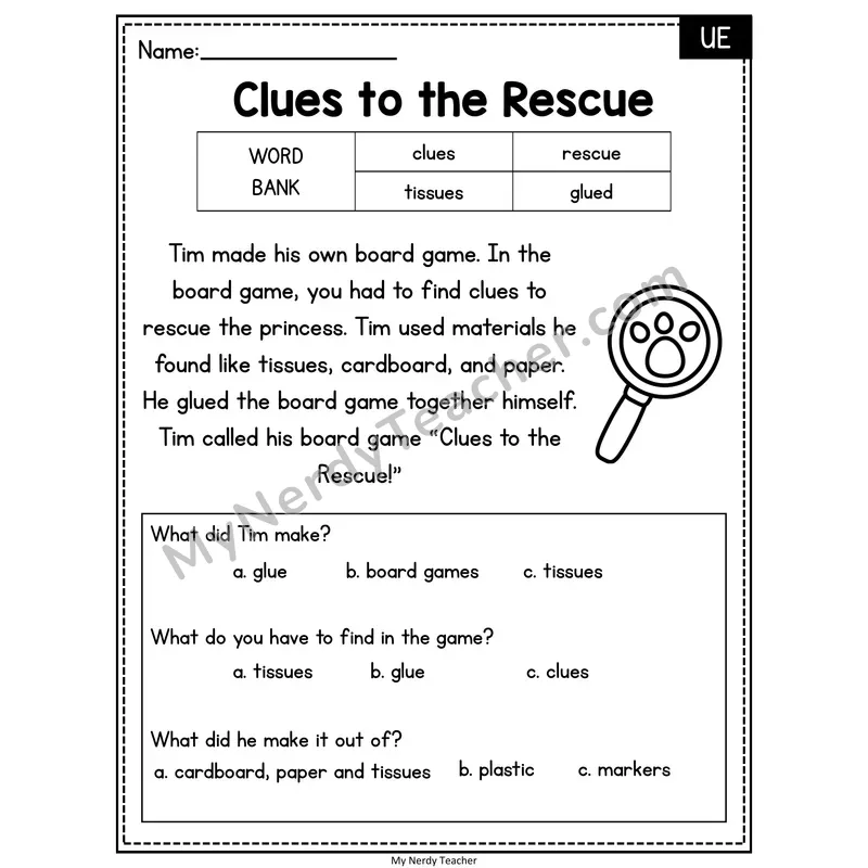Clues to the Rescue — UE Reading Passage with Multiple Choice